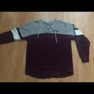 PINK Lace-Up Colorblock Varsity Crew